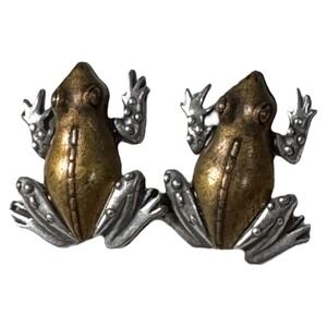 Vintage Frog Earrings  with Flute‎ Pewter Look by JJ Jonette Jewelry Co